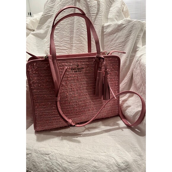 Kate Spade Pink Purse Gold Hardware satchel fabric and leather Rare - Picture 1 of 12